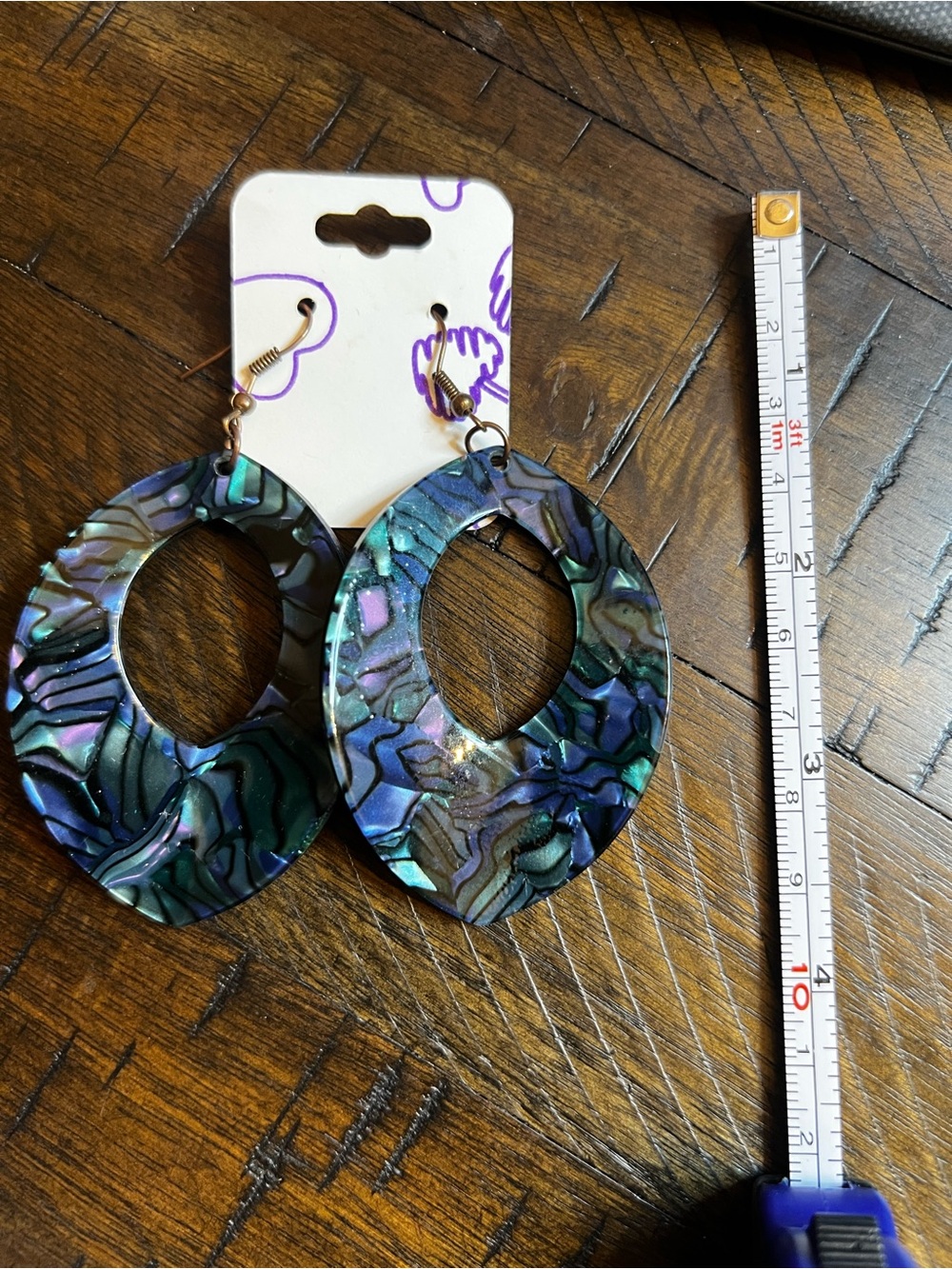Statement Oval Drop Earrings in Iridescent Blue-Green - Unbranded